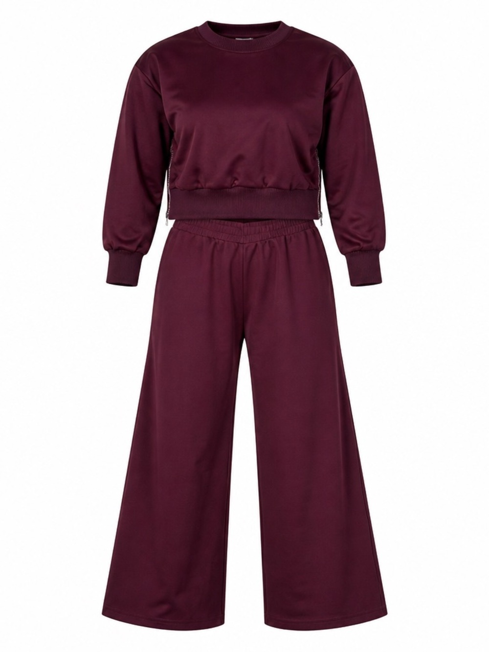 Women's Loungewear Wide-Leg Sweatpant and Long Sleeve Top Burgundy Size S. - Picture 1 of 9